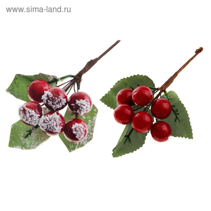 Декор "Зимний сон" веточка с листьями и ягодами 10 см - Фото 1