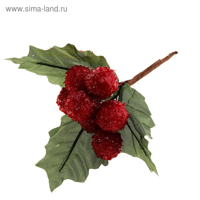 Декор "Зимний сон" веточка с листьями и морозными ягодами 10 см - Фото 1