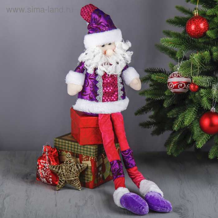 Мягкая игрушка "Дед Мороз - длинные ножки" сидит 57,5 см розово-фиолетовый - Фото 1