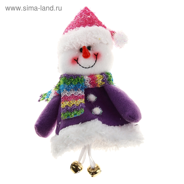 мягкая подвеска снеговик цветной 17 см ножки бубенцы - Фото 1