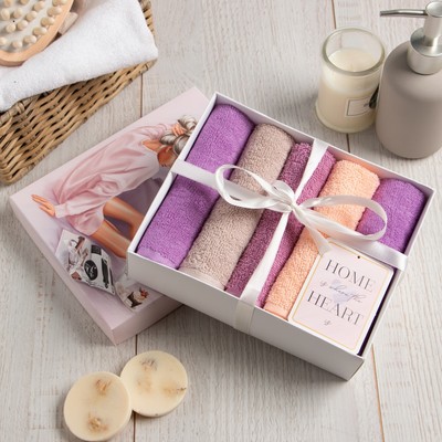 Салфетки махровые «Этель» Sweet home, 5 шт., 30×30 см, хлопок 100%, сиреневые