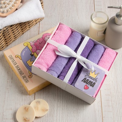 Салфетки махровые «Этель. Лама» 30×30 см, 5 шт., хлопок 100%, розовые/сиреневые