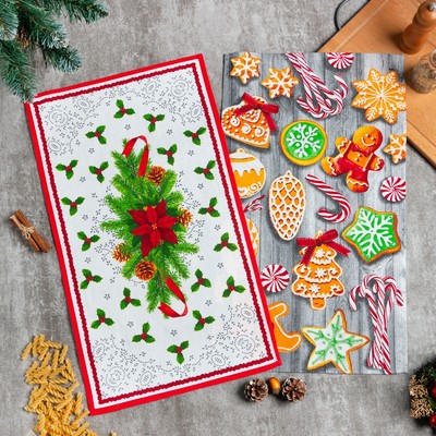 Набор новогодних кухонных полотенец Доляна «Новогоднее печенье » 35×60 см-2 штуки, 100% хлопок