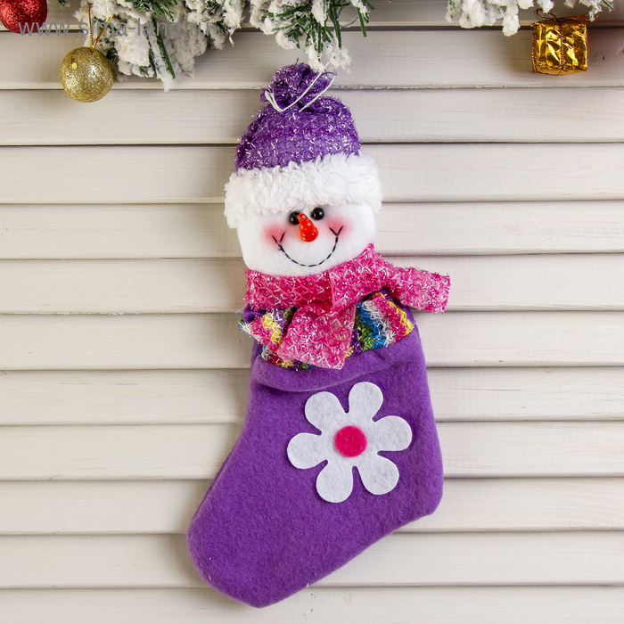 Носок для подарков "Снеговик с ромашкой" 23 см - Фото 1