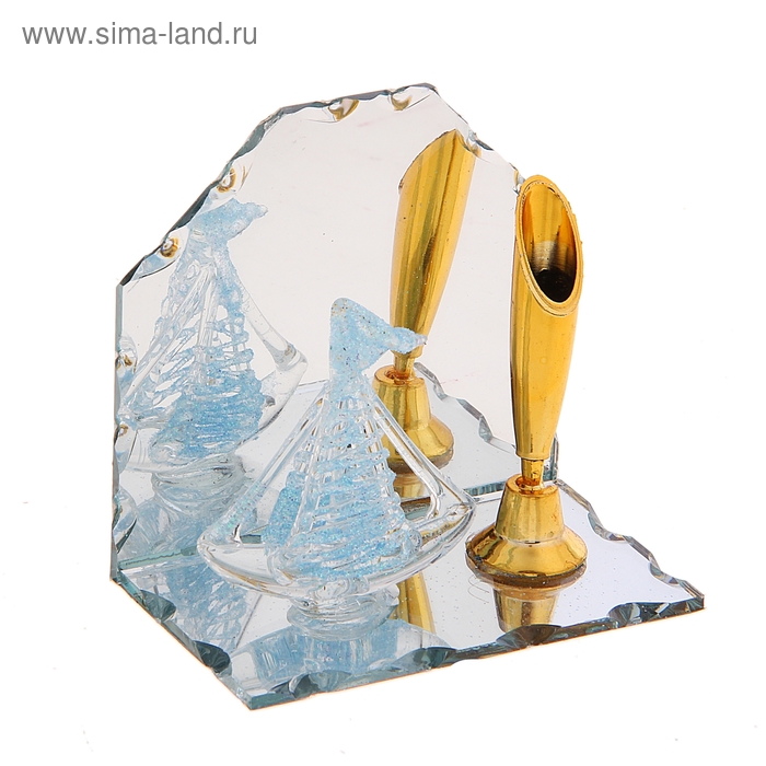 Сувенир стекло "Кораблик с подставкой для ручки" МИКС 4,5х7,8х7 см - Фото 1