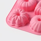 Форма для выпечки Доляна «Немецкий кекс», силикон, 17×17 см, 4 ячейки, розовая - Фото 4
