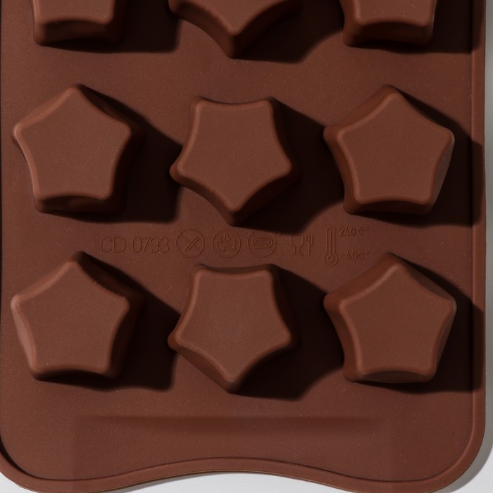 Форма для шоколада Доляна «Звёздочки», силикон, 21×10×2 см, 15 ячеек, цвет коричневый - фото 1911180639