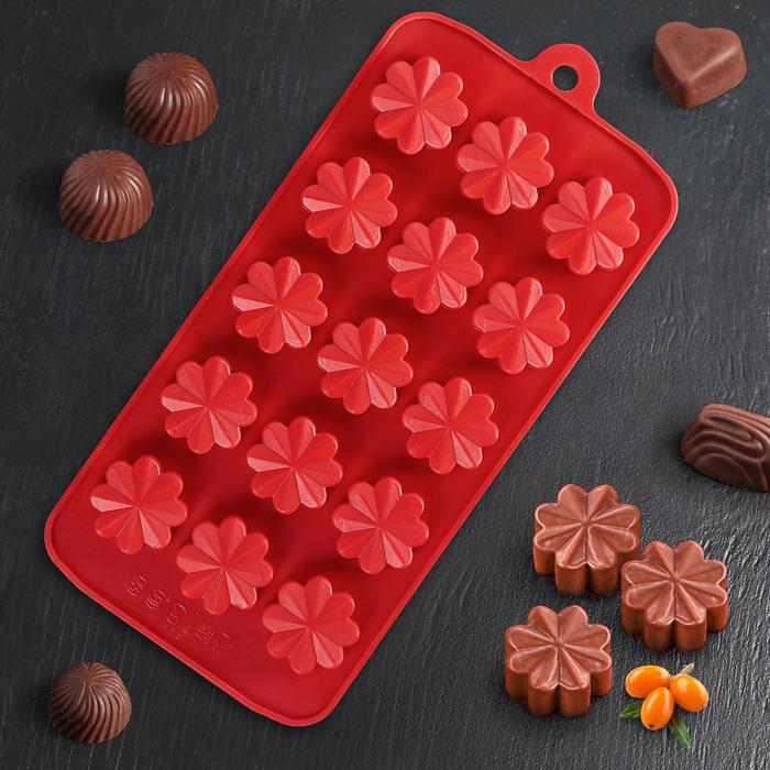 Форма для шоколада Доляна «Цветочки», силикон, 21×10×2 см, 15 ячеек, цвет МИКС - Фото 1