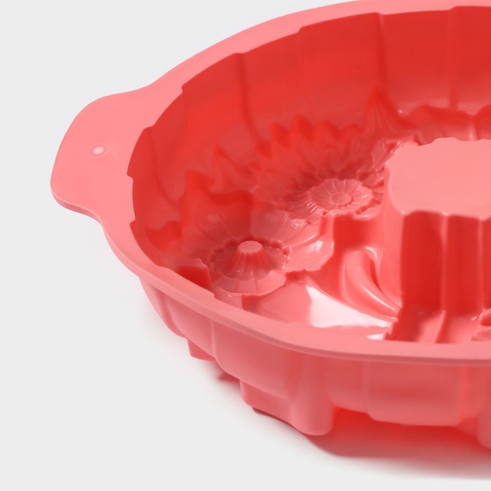 Форма для выпечки Доляна «Немецкий кекс. Праздничный венок», силикон, 26×30 см, с ручками, цвет МИКС - фото 1906781720
