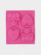 Форма для выпечки Доляна «Мишка и сердце», силикон, 17×15 см, 4 ячейки, розовая - Фото 1