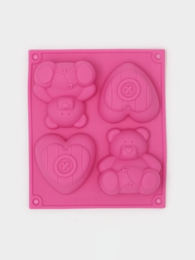 Форма для выпечки Доляна «Мишка и сердце», силикон, 17×15 см, 4 ячейки, розовая 811945