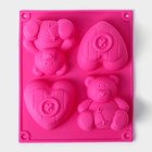 Форма силиконовая для выпечки Доляна «Мишка и сердце», 17×15 см, 4 ячейки, цвет МИКС - Фото 4