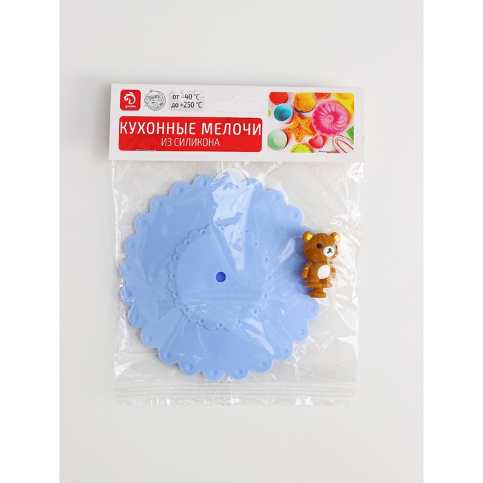Крышка-непроливайка силиконовая Доляна «Мишка», d=11 см, цвет голубой - фото 1883225053