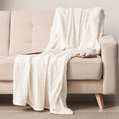 Плед «Этель. Клетка», 180×200 см, корал-флис, 240 г/м², 100% полиэстер, молочный