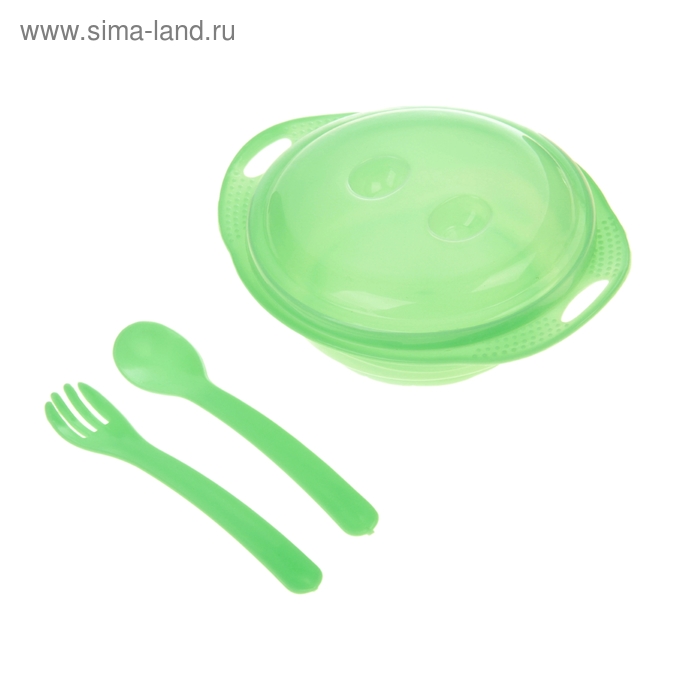 Набор детской посуды «Обжорка», 3 предмета: миска с крышкой, вилка, ложка, цвета МИКС - Фото 1