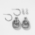 Серьги QF «Кольца и плетение», набор 4 пары, цвет серебро - Фото 2