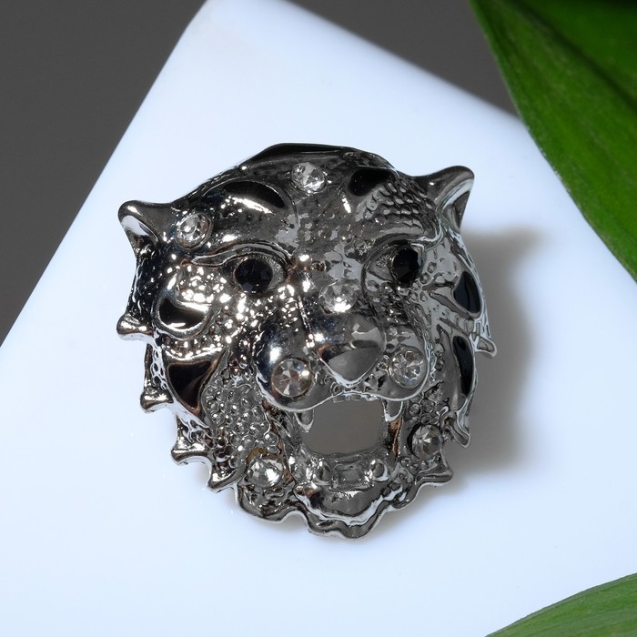 Брошь «Тигр», цвет чёрный в серебре - Фото 1