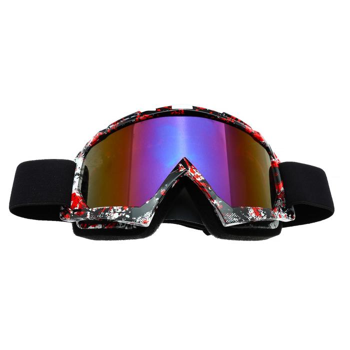 Очки-маска для езды на мототехнике, стекло сине-фиолетовый хамелеон, черно-красные, ОМ-25 - Фото 1