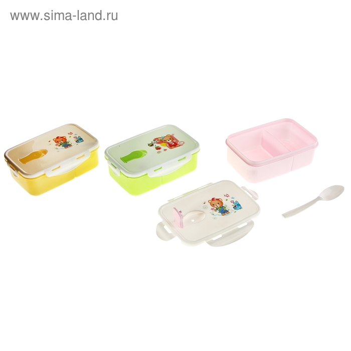 Контейнер детский «Мишутка», 1 л, с ложкой, цвета МИКС - Фото 1