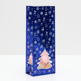 Пакет бумажный фасовочный 'Ёлка', синий с окном, 10 х 6 х 26 см Ош