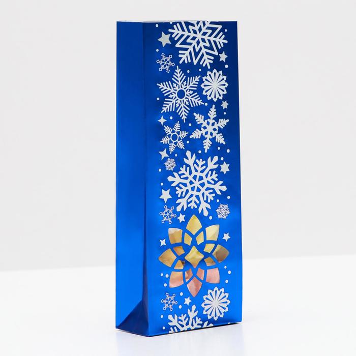 Пакет бумажный фасовочный "Снежинка", голубой с окном, 8 х 5 х 22 см - Фото 1