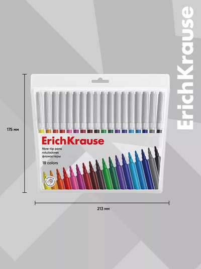 Фломастеры 18 цветов ErichKrause Basic, на водной основе, яркие цвета, вентилируемый колпачок