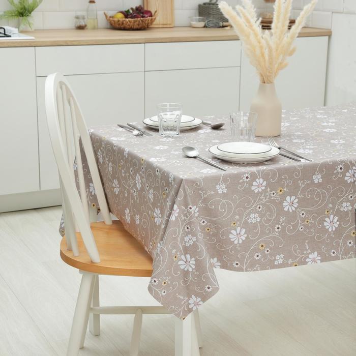 Клеёнка на стол «Ромашковое поле», на тканевой основе, ширина 137 см, рулон 20 метров, толщина 0.25 мм, цвет коричневый - Фото 1