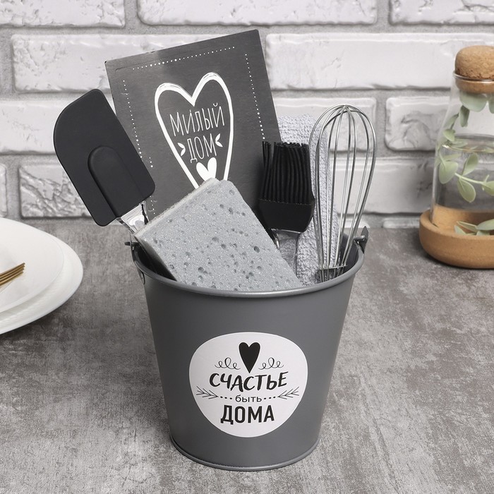 Кухонный набор «Доляна. Милый дом»: полотенце, губка, лопатка, венчик, кисть - Фото 1