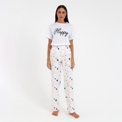Брюки домашние женские KAFTAN Pink stars, размер 48-50, белые