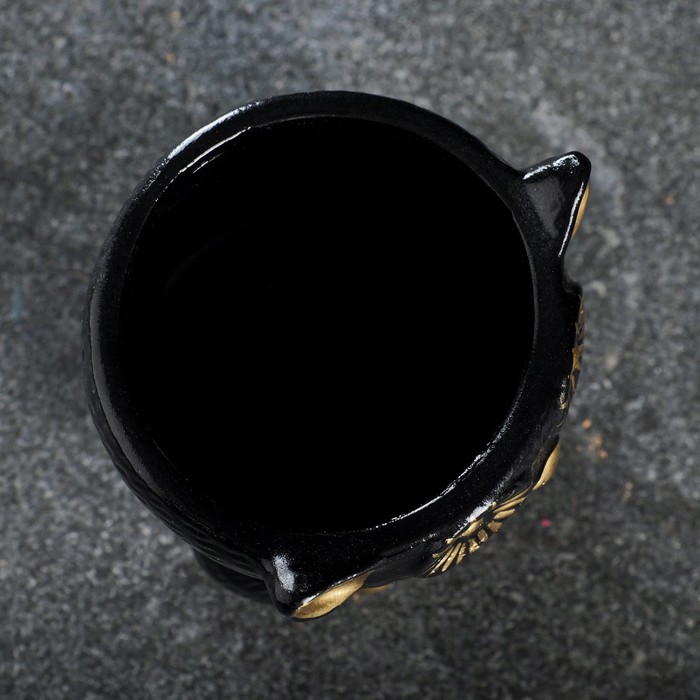 Фигурное кашпо "Совенок" 0,35л, черный с золотом, 10х11х10см - фото 1905827432