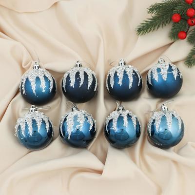 Набор шаров пластик d-6 см, 8 шт "Аделия" серебристо-синий