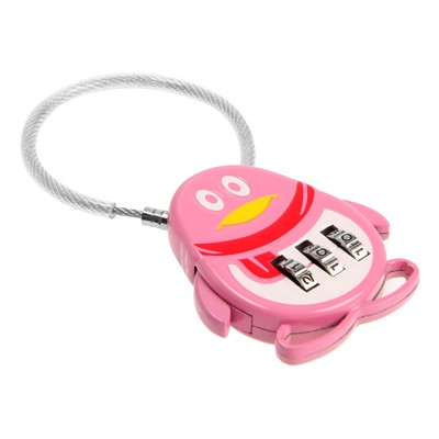 Замок навесной кодовый, «Пингвин», розовый