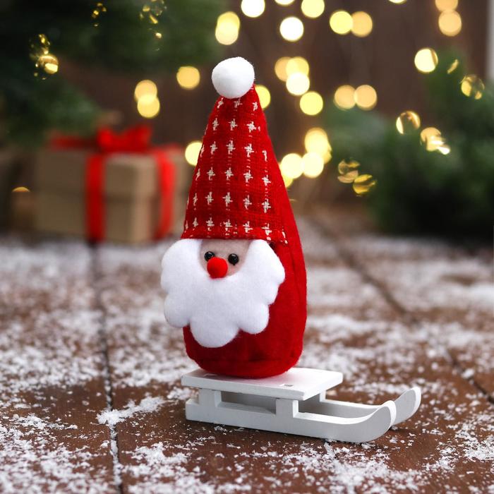 Мягкая игрушка "Дед Мороз на санках" звёзды, 5х13 см, красный - Фото 1
