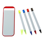 Набор в пластик футляре белый с красным кантом: ручки шариковые 2шт, маркер, карандаш - Фото 1
