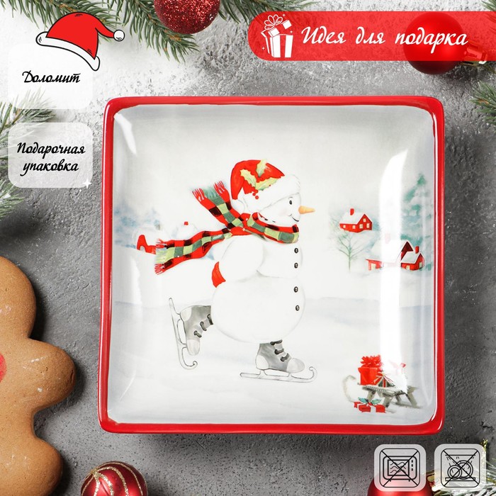 Блюдо сервировочное Доляна «Снеговик», 15×15 см - Фото 1