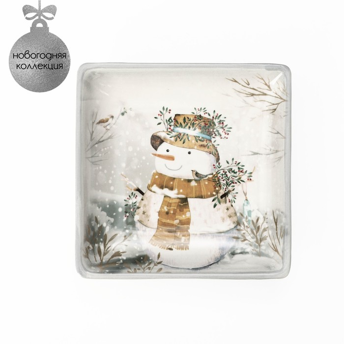 Блюдо сервировочное Доляна «Рождественский снеговик», 15×15 см, цвет белый - Фото 1