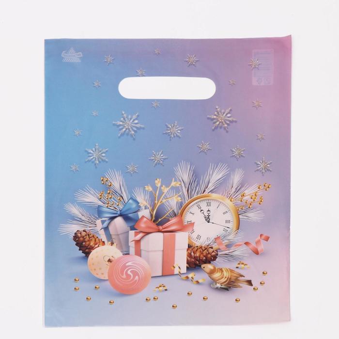 Пакет "Часы с подарками", полиэтиленовый с вырубной ручкой, 30 х 23 см, 30 мкм - Фото 1