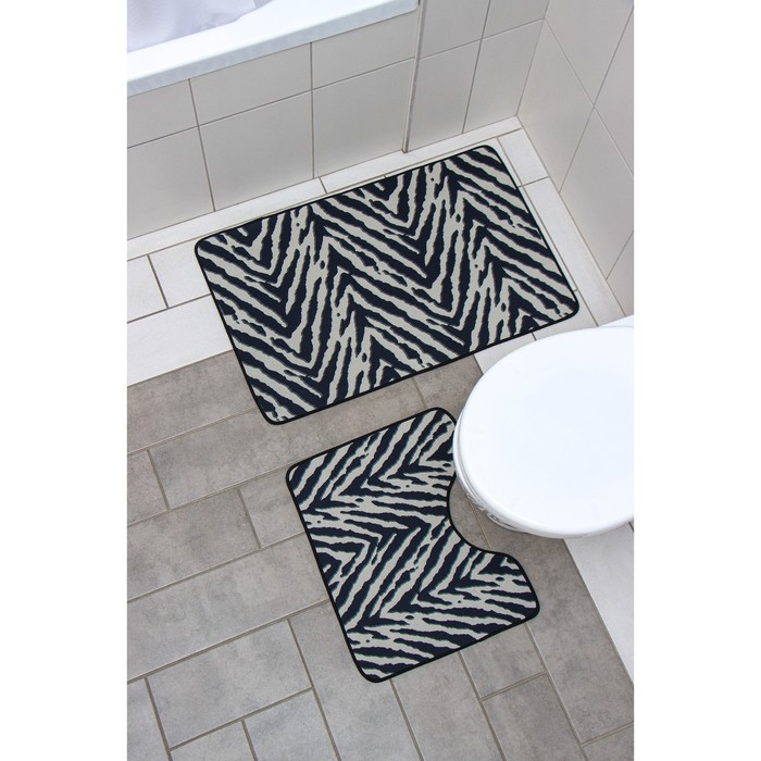 Набор ковриков для ванной и туалета Доляна «Зебра», 2 шт, 50×80 см, 50×40 см