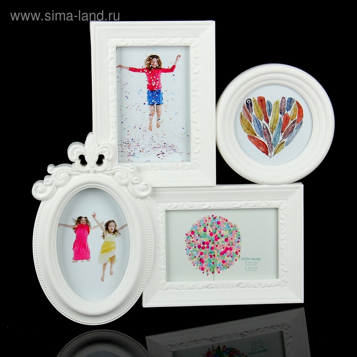 Фоторамка пластик на 4 фото 10х15, 11х11 см "Стилистика" белая 36х36 см - Фото 1