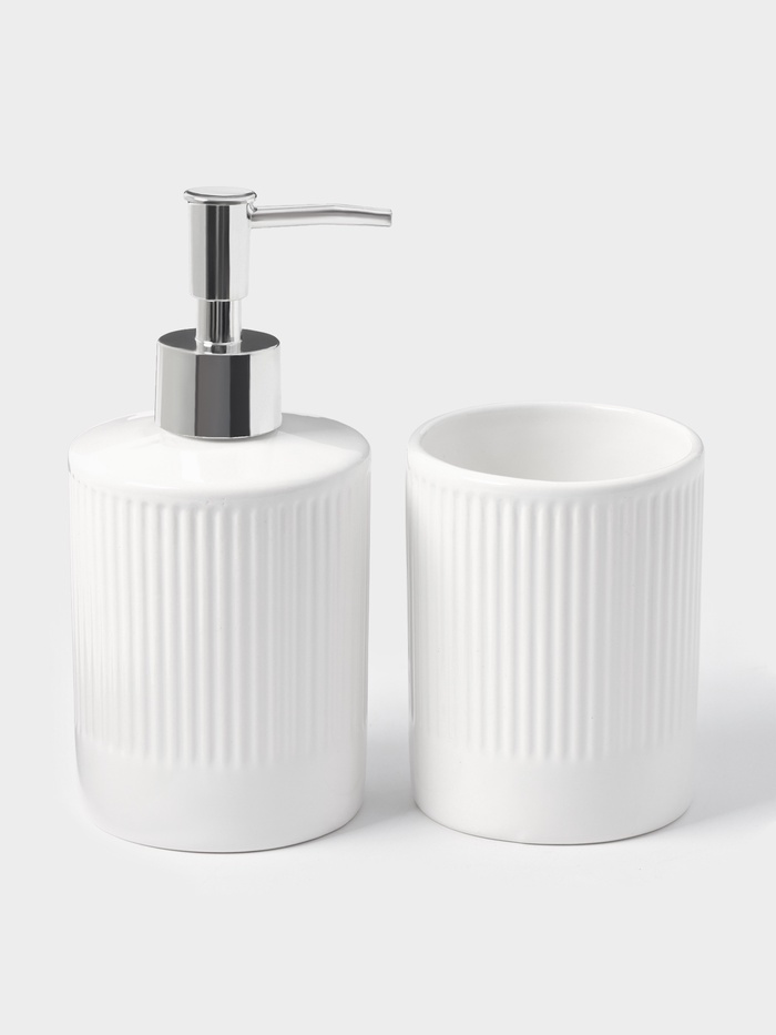 Аксессуары для ванной «Лина», 2 предмета: дозатор для мыла, стакан, белые - Фото 1