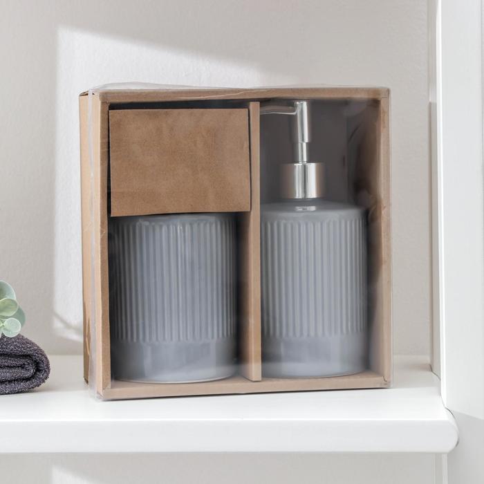Набор аксессуаров для ванной комнаты «Лина», 2 предмета (дозатор для мыла, стакан), цвет серый - фото 1905828018