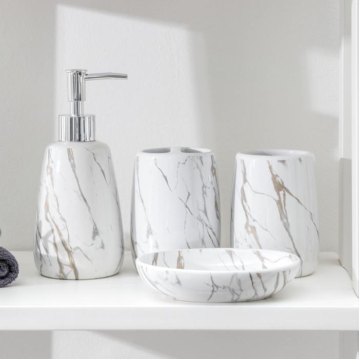 Набор аксессуаров для ванной комнаты «Молния», 4 предмета (мыльница, дозатор для мыла, 2 стакана), белый - Фото 1