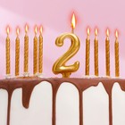 Набор свечей для торта (2 в 1) золотая Цифра "2" + Свечи "С Днём Рождения" золотые 10 шт, 7 см 71508 - фото 318583254