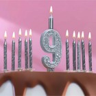 Набор свечей для торта (2 в 1) серебряный узор Цифра 9 + Свечи «С Днём Рождения» 10 шт., 12.5 см 71 - Фото 1