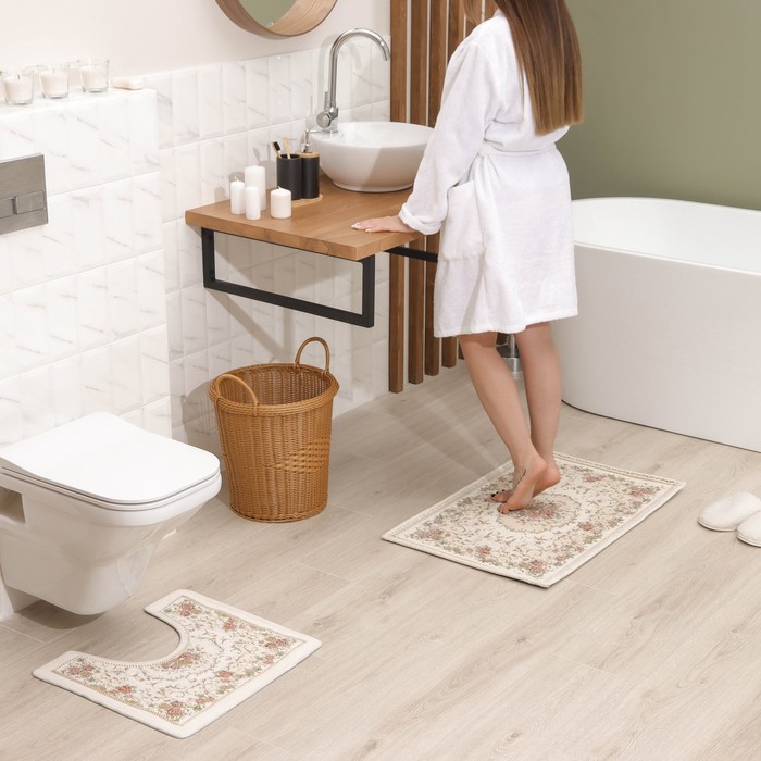 Набор ковриков для ванной и туалета SAVANNA «Розалия», 2 шт: 50×80 см, 40×50 см - фото 1898482220