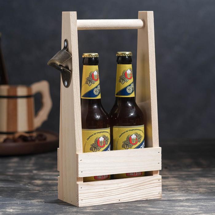 Ящик для пива 15,5х9х33см см под 2 бутылки, натуральный - Фото 1