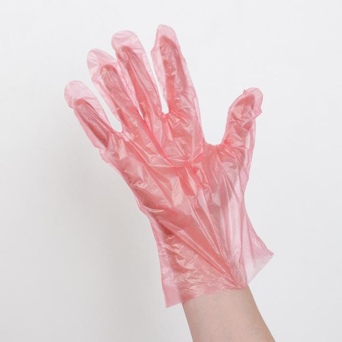 Перчатки одноразовые полиэтиленовые, размер L, 0,6 г, 100 шт/уп, цвет красный - Фото 1