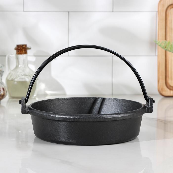 Котелок, 20×5.5 см, с ручкой, чугун, чёрный - Фото 1