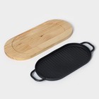 Сковорода чугунная «Овал. Гриль», 37×16.5 см, с ручками, на деревянной подставке, чёрная - Фото 5