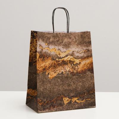 Пакет крафт "Мрамор", 22 х 12 х 27 см
